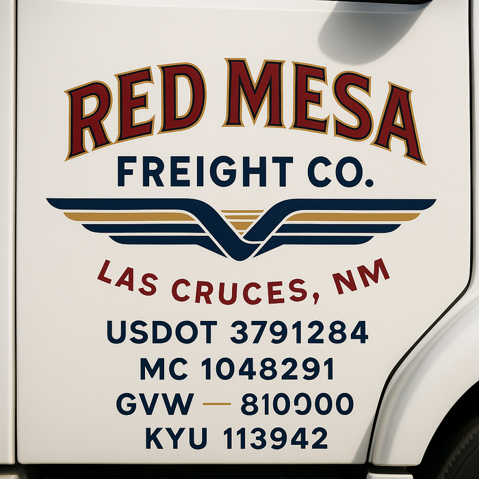 Custom Truck Door Decal Sticker Sign For Trucking, Transport, Logistics, Work Trucks, Semi Trucks With USDOT, MC, CA, KYU, VIN, GVW Regulation Numbers (Set of 2) (Copy)