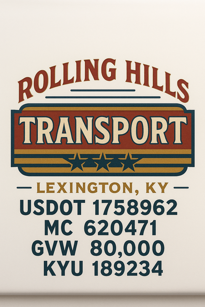 Custom Truck Door Decal Sticker Sign For Trucking, Transport, Logistics, Work Trucks, Semi Trucks With USDOT, MC, CA, KYU, VIN, GVW Regulation Numbers (Set of 2)
