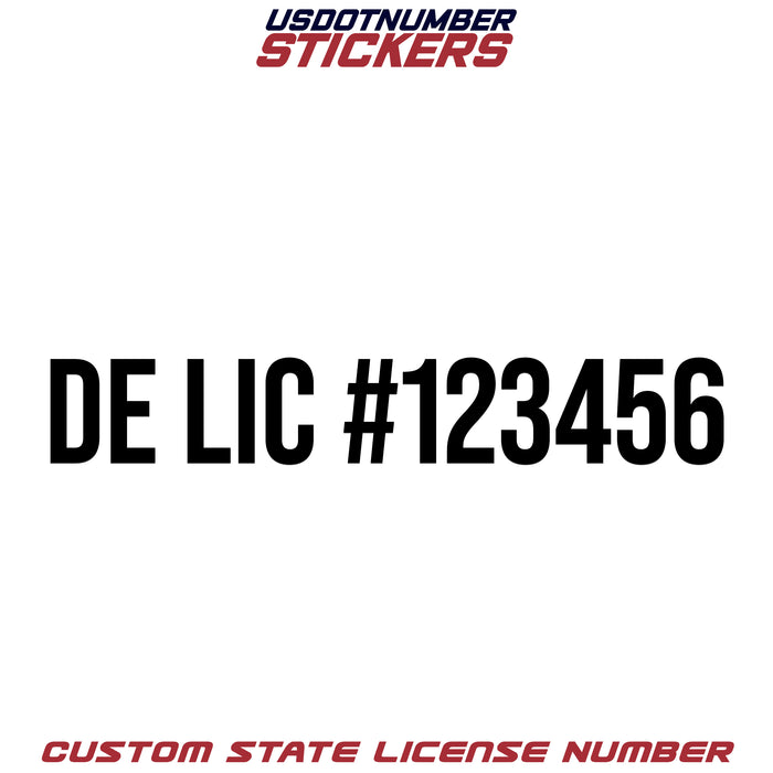 Delaware DE License # Number Regulation Decal Sticker Lettering (Set of 2)