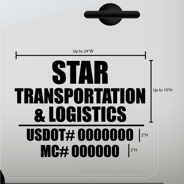 5 Lines of Text Logo Transport Business Name with USDOT, MC, GVW, & KYU Number Sticker Decal Lettering (Set of 2)