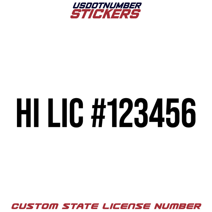 Hawaii HI License # Number Regulation Decal Sticker Lettering (Set of 2)