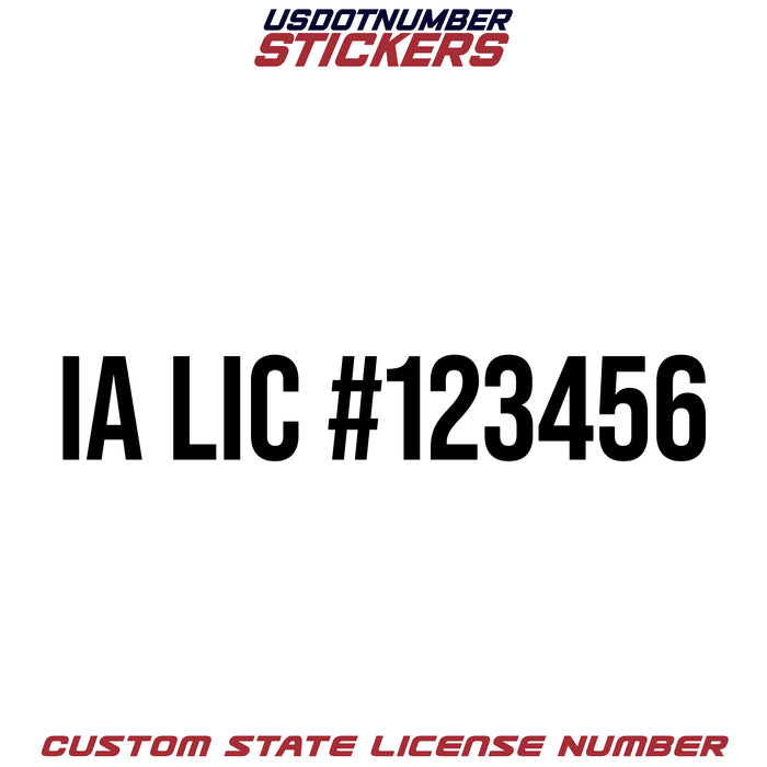 Iowa IA License # Number Regulation Decal Sticker Lettering (Set of 2)