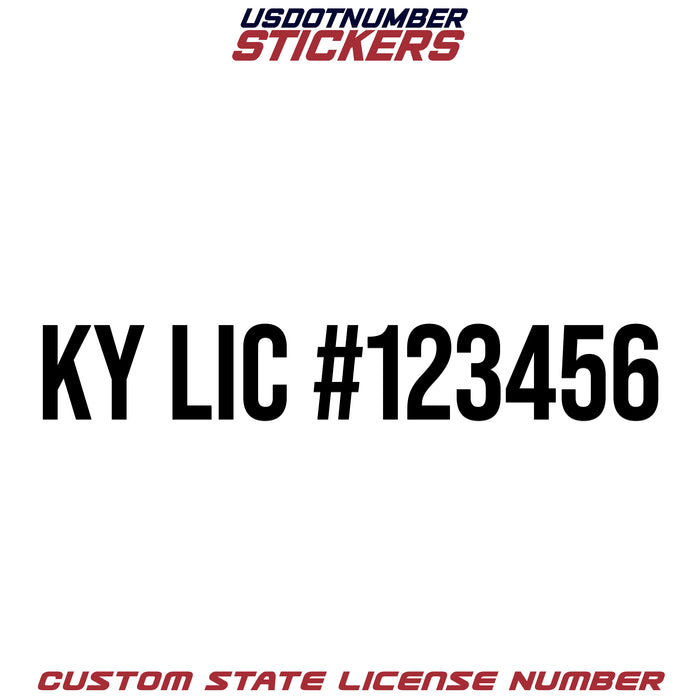 Kentucky KY License # Number Regulation Decal Sticker Lettering (Set of 2)