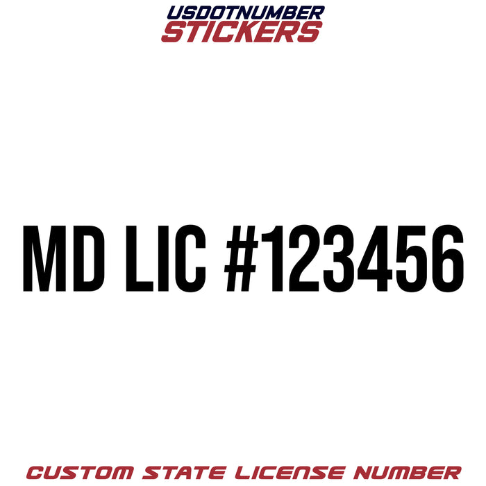 Maryland MD License # Number Regulation Decal Sticker Lettering (Set of 2)