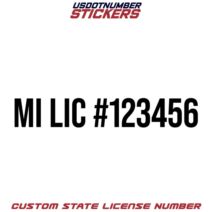 Michigan MI License # Number Regulation Decal Sticker Lettering (Set of 2)