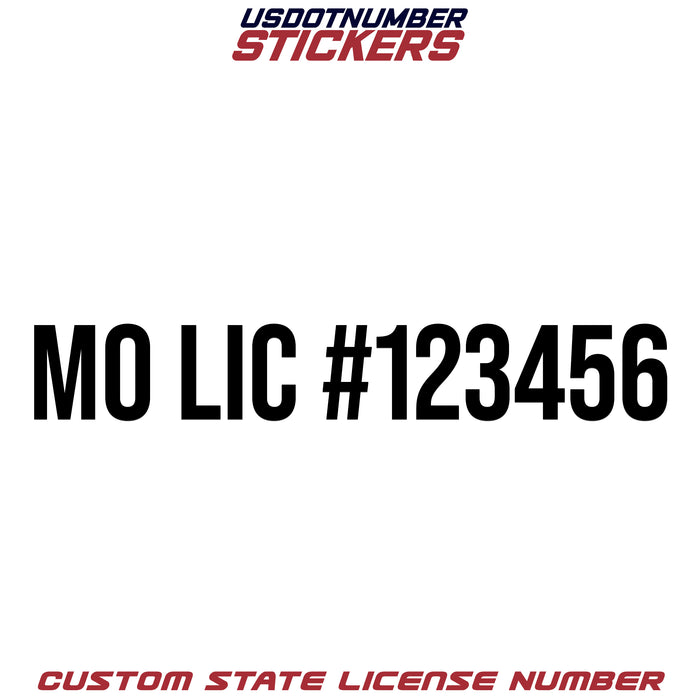 Missouri MO License # Number Regulation Decal Sticker Lettering (Set of 2)