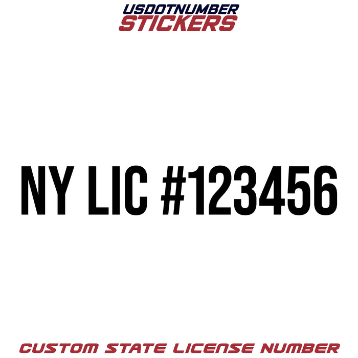 New York NY License # Number Regulation Decal Sticker Lettering (Set of 2)