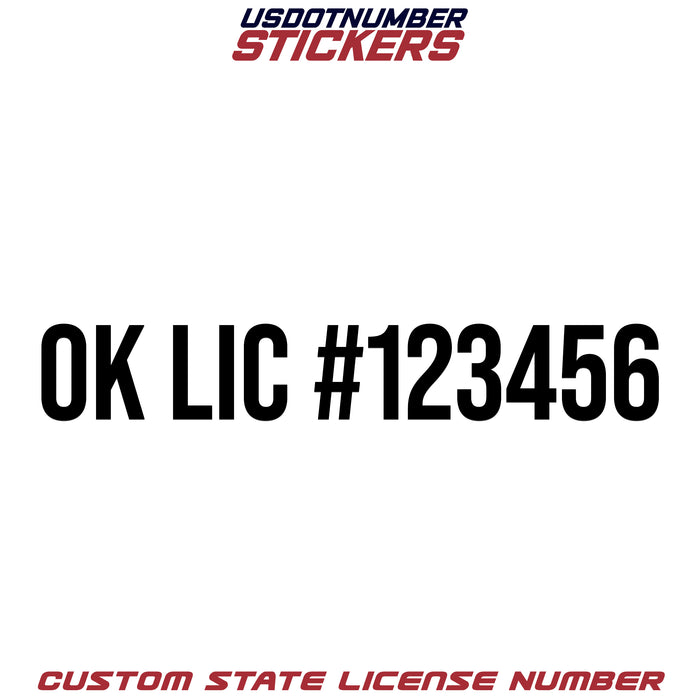 Oklahoma OK License # Number Regulation Decal Sticker Lettering (Set of 2)