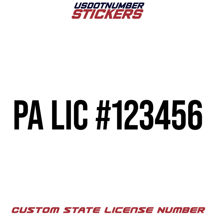 Pennsylvania PA License # Number Regulation Decal Sticker Lettering (Set of 2)