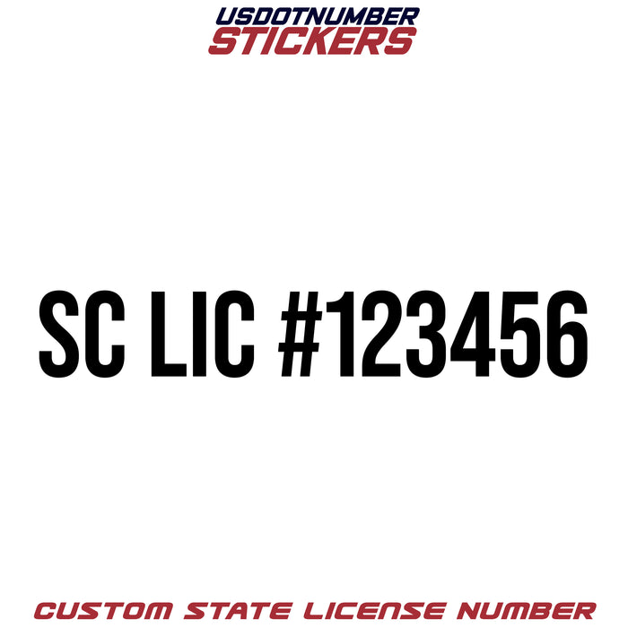 South Carolina SC License # Number Regulation Decal Sticker Lettering (Set of 2)