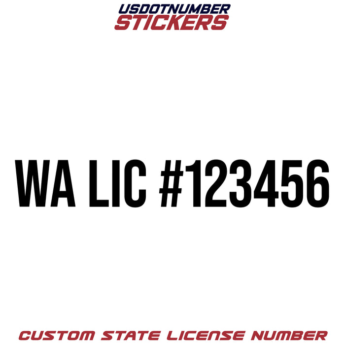 Washington WA License # Number Regulation Decal Sticker Lettering (Set of 2)