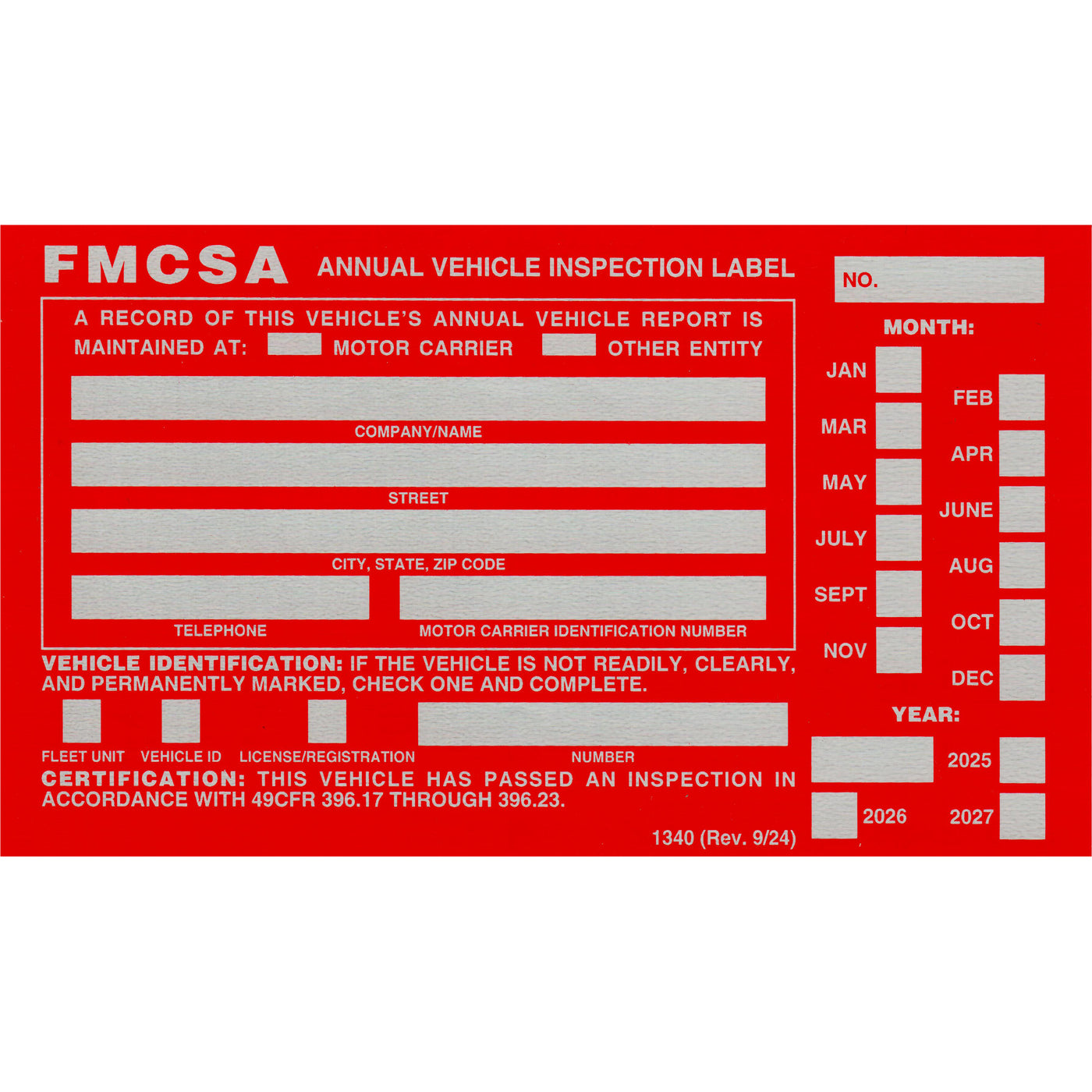 FMCSA Annual Vehicle Inspection Label Decal Sticker Label for Trailers ...