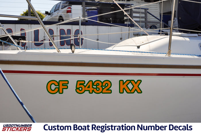 Two Color Custom Boat Vessel Registration Number Sticker Decal Lettering [Sailboats, Pontoons, Jet-skis] (Set of 2)