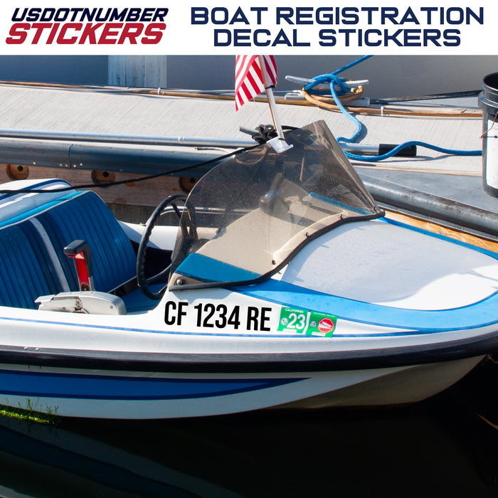 Custom Boat Vessel Registration Number Sticker Decal Lettering (Set of 2)