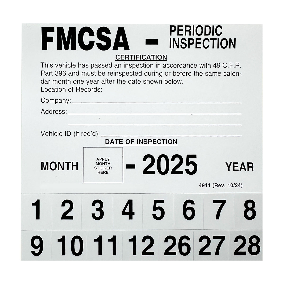 FMCSA Periodic Inspection Label Sticker Sign Decal - 5