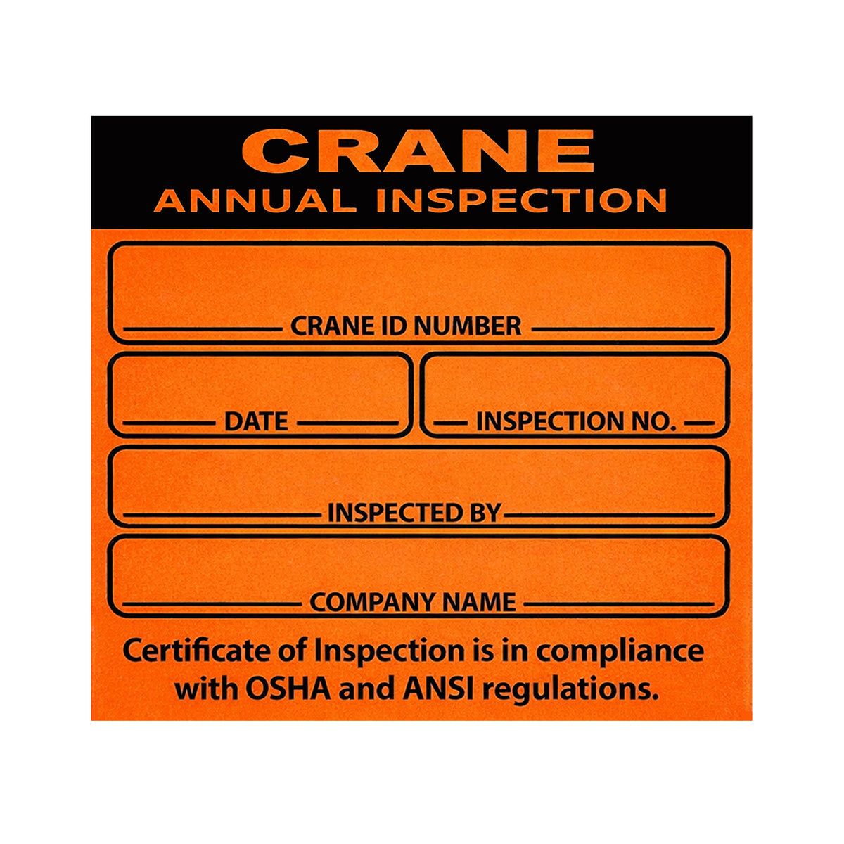 Inspection Registration Sign Crane Annual Inspection Decal Sticker Sign Label – USDOT NUMBER STICKERS
