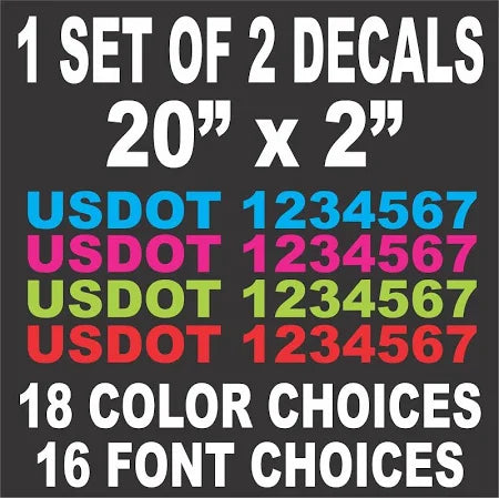 US DOT Number Registration Decal Sticker Vinyl Lettering (Set of 2)