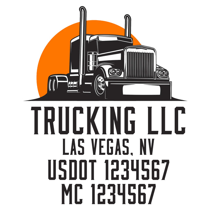 Trucking Business Company Name, USDOT, MC, GVW, KYU, CA, VIN Number Decal Sticker Lettering Four Lines (Set of 2)