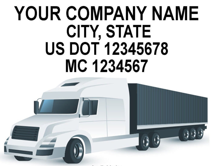 Trucking Company Name, USDOT, MC, GVW, KYU, CA, VIN Number Decal Sticker Lettering Four Lines (Set of 2)