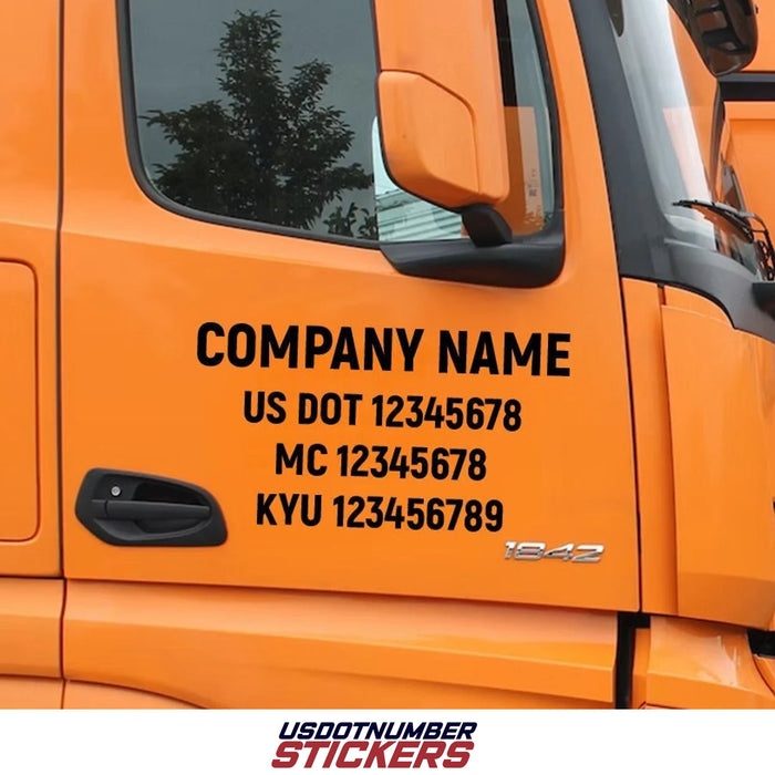 USDOT COMPLIANT 4 Four Line Trucking/Transport Business Door Logo Sticker Decal Lettering (Set of 2)