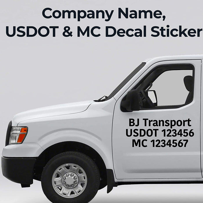 Company Name with USDOT & MC Number Decal Sticker Lettering (Set of 2)