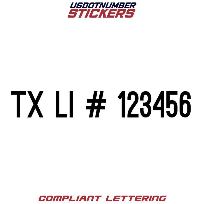 TX LI # Number Regulation Decal (Set of 2)