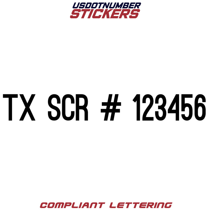 TX SCR # Number Regulation Decal (Set of 2)