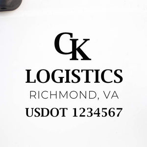 Initials Company Name Decal with Location & USDOT
