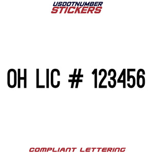 OH LIC # Number Regulation Decal (Set of 2)