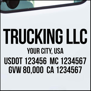 trucking door business name with usdot mc gvw ca number sticker decal