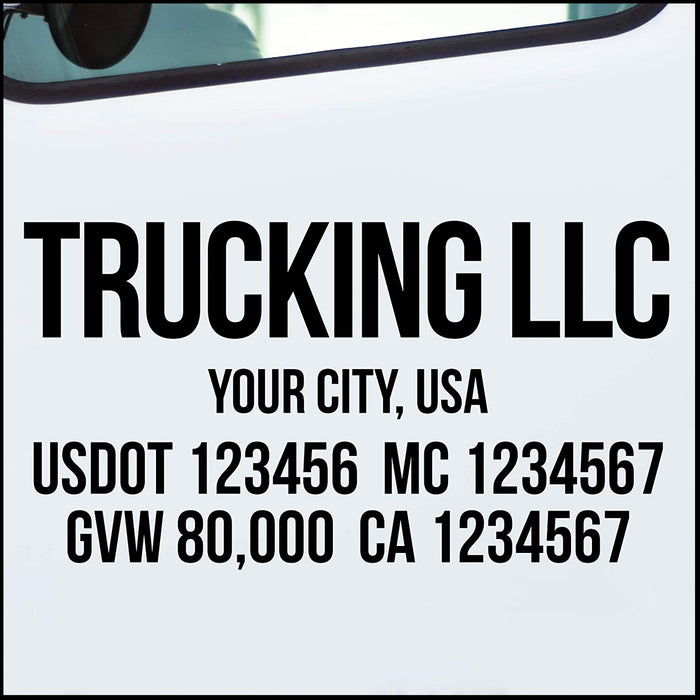 Trucking Company Name with USDOT, MC, CA & GVW Number Sticker Decal Lettering (Set of 2)