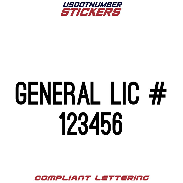 General LIC # Number Regulation Decal (Set of 2)