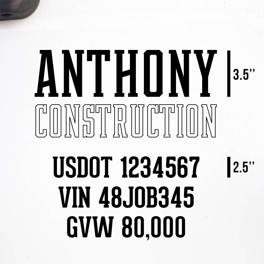 Company Name + 3 Regulation Lines Decal, USDOT (Set of 2) – USDOT ...