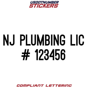 NJ Plumbing LIC # Number Regulation Decal (Set of 2)