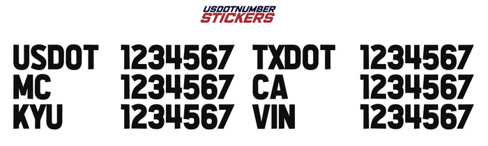 Spaced USDOT, MC, KYU, TXDOT, CA & VIN Sticker Decal (Set of 2)