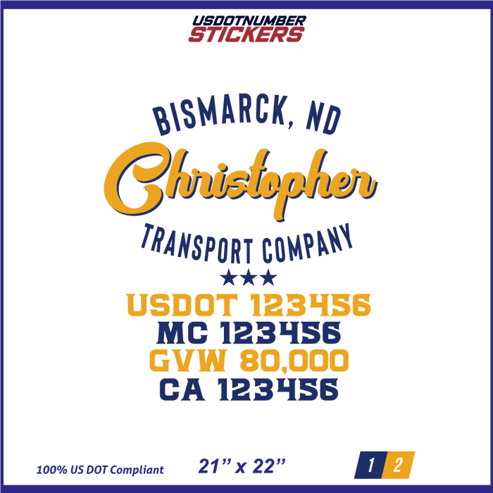 Company Name 2 Lines + 5 Location Or Regulation Numbers Truck Lettering Decal (USDOT, MC, GVW, CA), 2 Pack