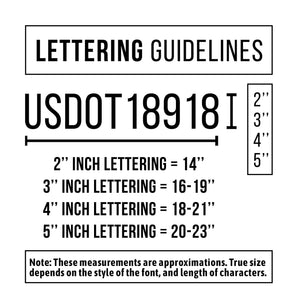 USDOT (DOT) Commercial Registration Truck Number Lettering Decal Sticker (Set of 2)