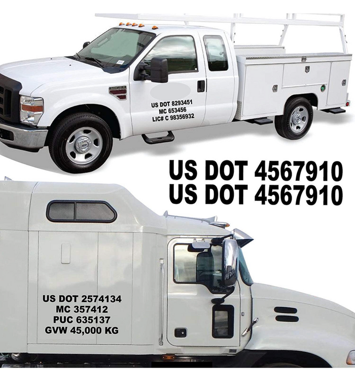 USDOT (DOT) Commercial Registration Truck Number Lettering Decal Sticker (Set of 2)