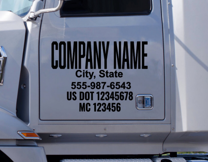 5 Lines of Text Transport Business Name with USDOT, MC, GVW, & KYU Number Sticker Decal Lettering (Set of 2)