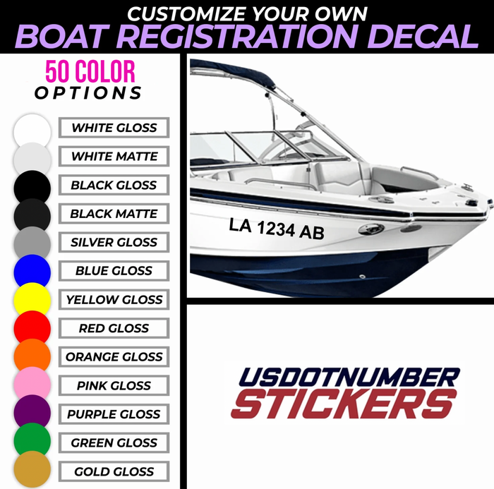 Boat Vessel Registration Number Sticker Decal Lettering (Set of 2)