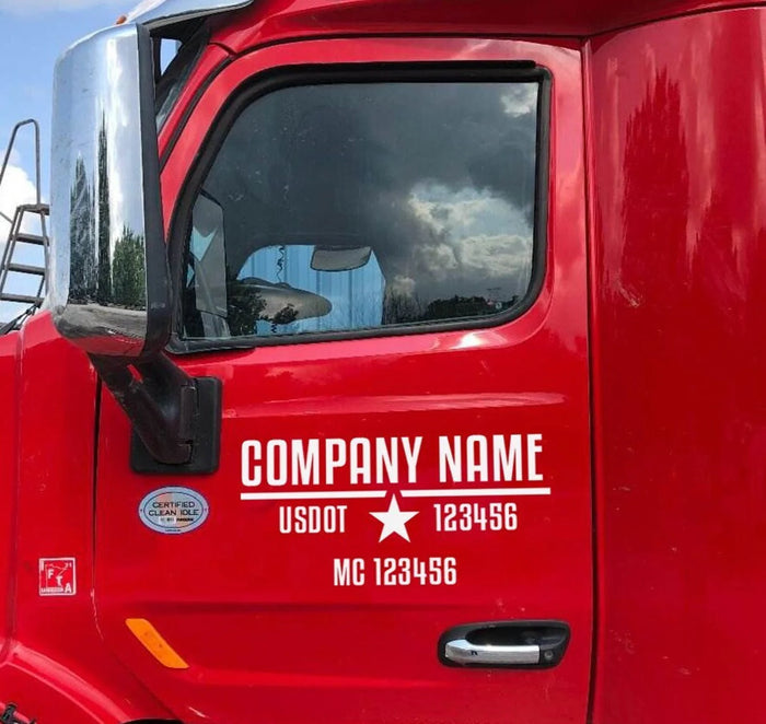 US DOT Truck Door (US DOT) 3 Line Commercial Registration Truck Number Lettering Decal Sticker (Set of 2)