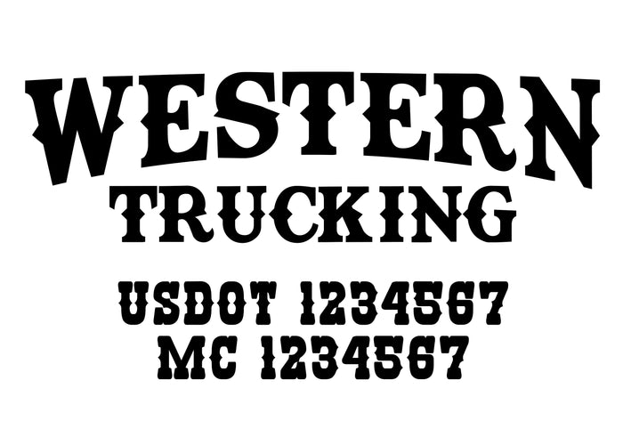 Western Style Trucking Company Name with USDOT & MC Lettering Decal Sticker (Set of 2)