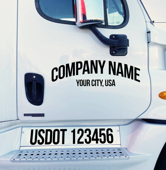 Arched Trucking Company Name with USDOT Lettering Decal (Set of 2)
