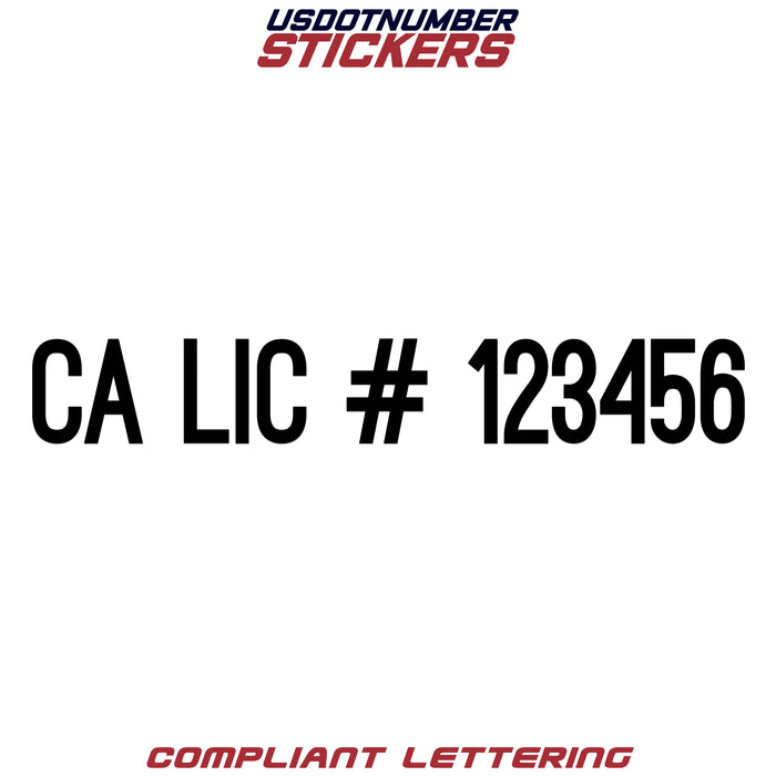 CA LIC # Number Regulation Decal (Set of 2)