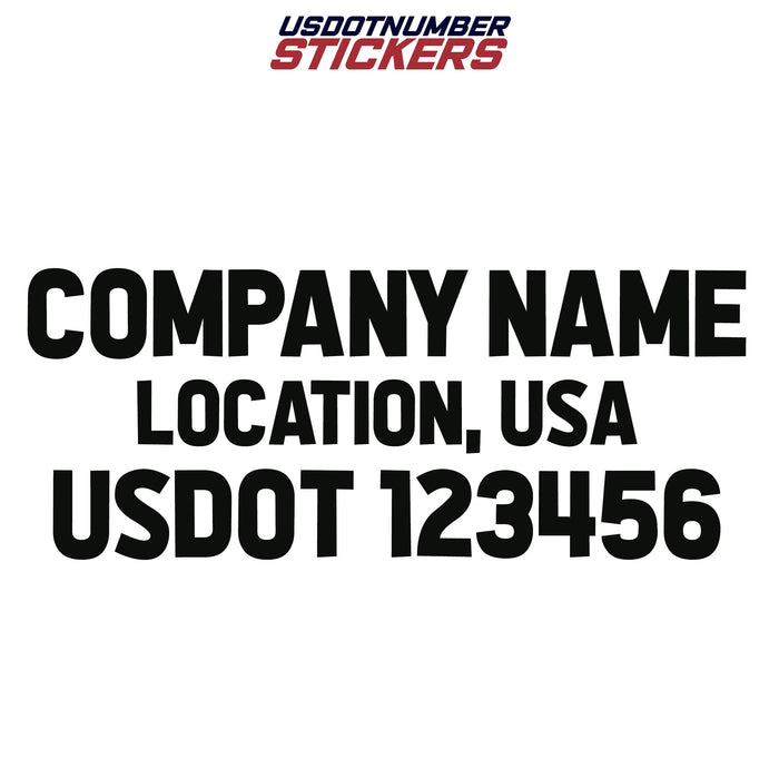 Company Name, Location & USDOT Decal Sticker (Set of 2)