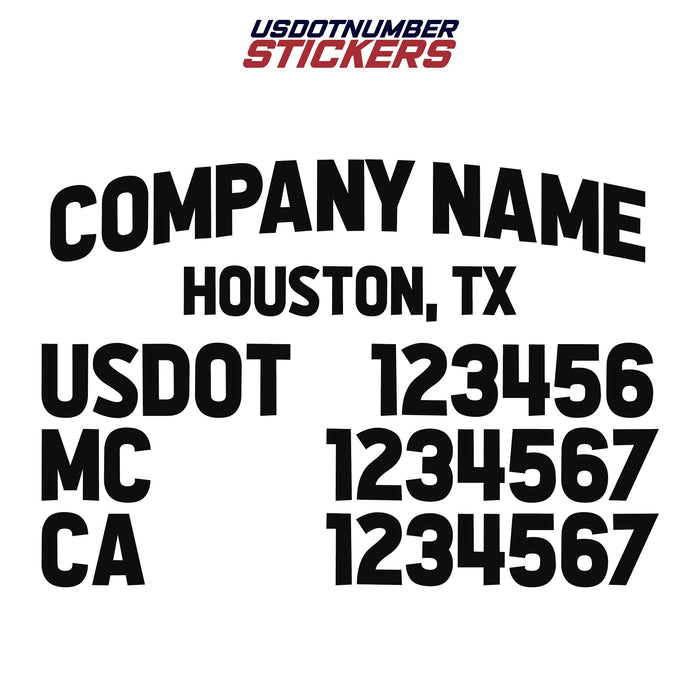 Company Name, Location, USDOT, MC & CA Decal Sticker (Set of 2)