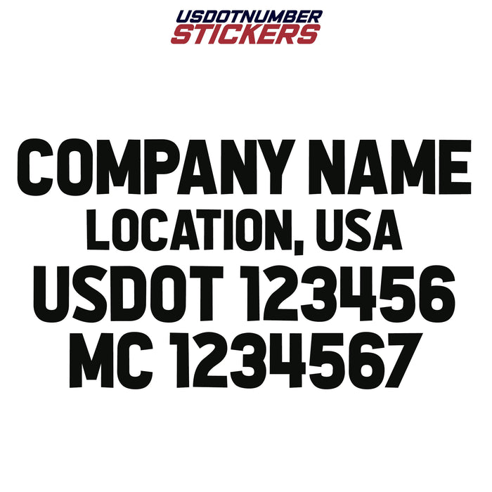 Company Name, Location, USDOT & MC Sticker Decal (Set of 2)