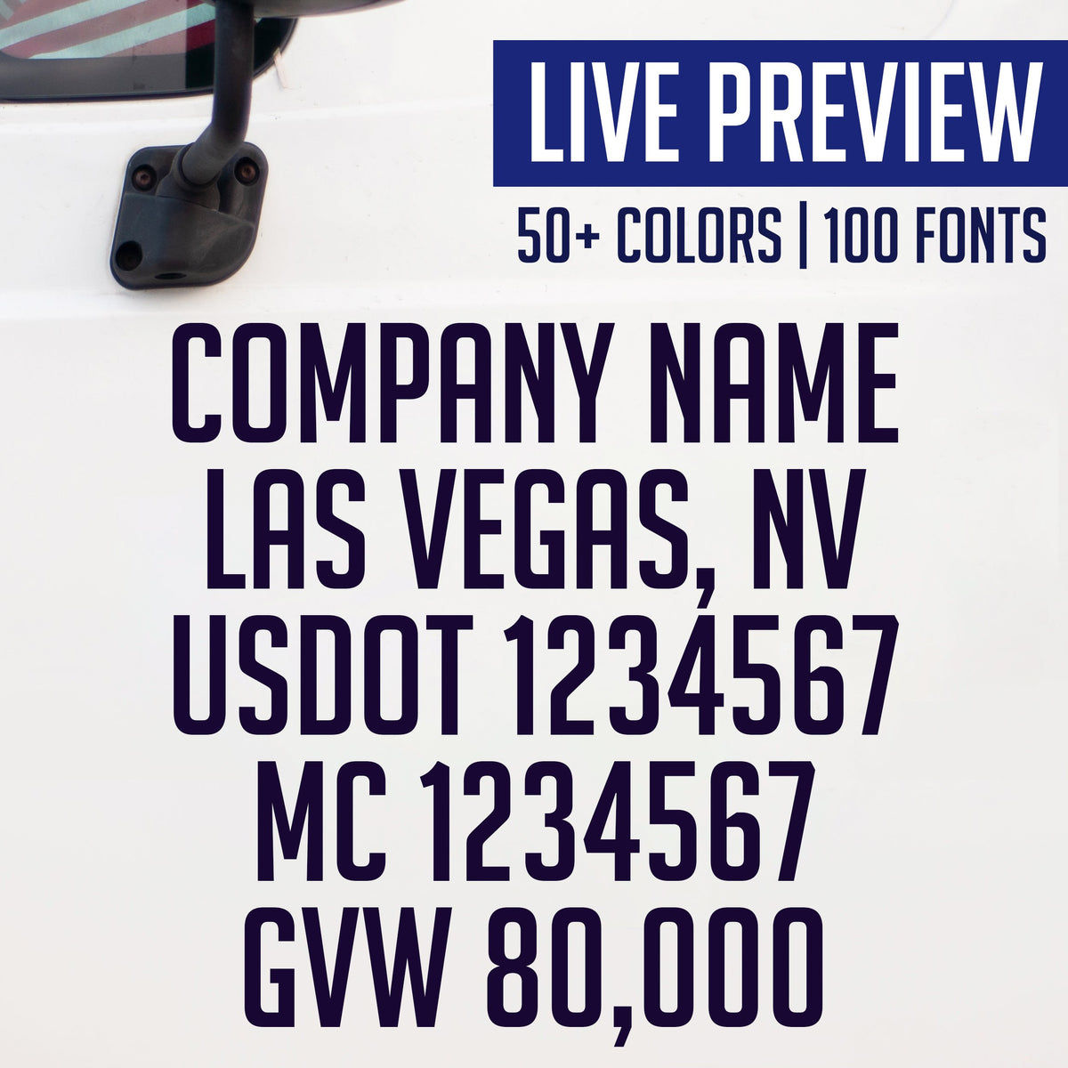 Company Name, Location, USDOT, MC & GVW Truck Decal Sticker (Live Prev ...