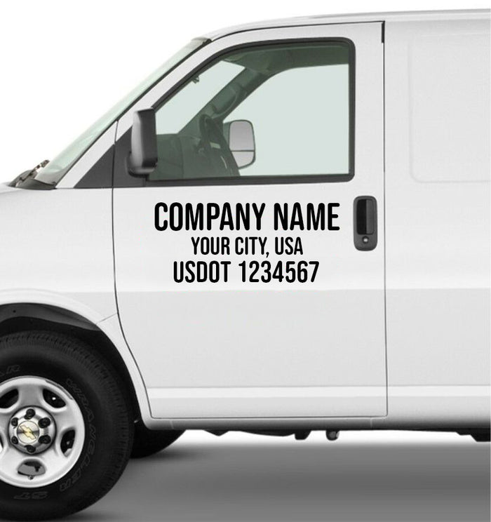 Company Name with Location & USDOT Number Decal Sticker (Set of 2)