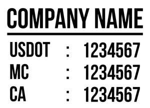company name with usdot mc ca number decal sticker